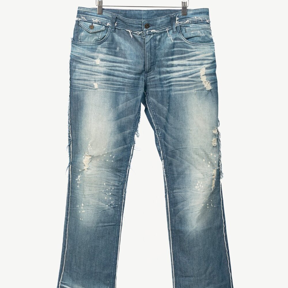 Dolce & Gabbana Blue Distressed Paint-Splatter Straight-Leg Jeans